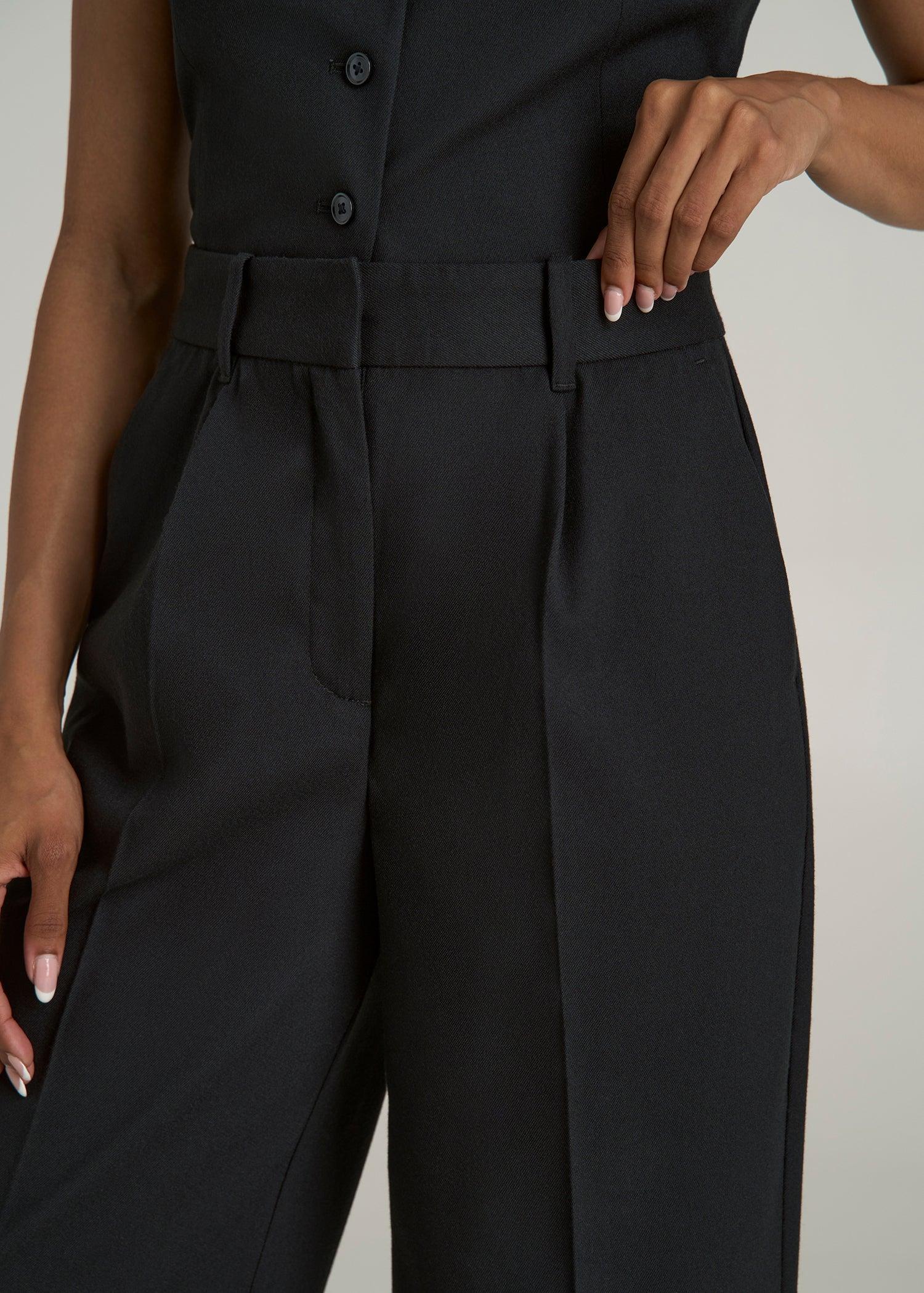 High-Rise Wide-Leg Pleated Dress Pants for Tall Women in Black Product Image