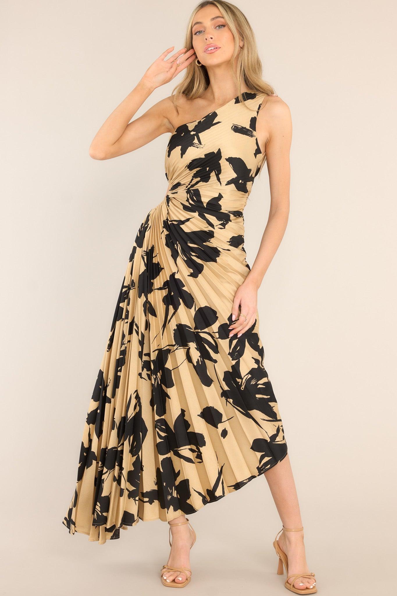 Timeless Tan Print Pleated Maxi Dress product image