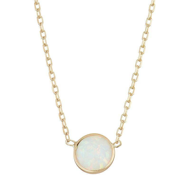 Designs by Gioelli 10k Gold Lab-Created Opal Circle Pendant Necklace, Womens White Product Image