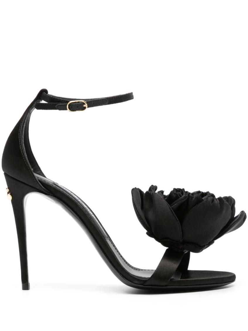 DOLCE & GABBANA Black Floral Heeled Sandals Product Image