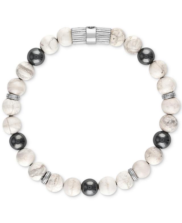 Esquire Mens Jewelry Howlite & Hematite Beaded Stretch Bracelet in Sterling Silver, Created for Macys Product Image