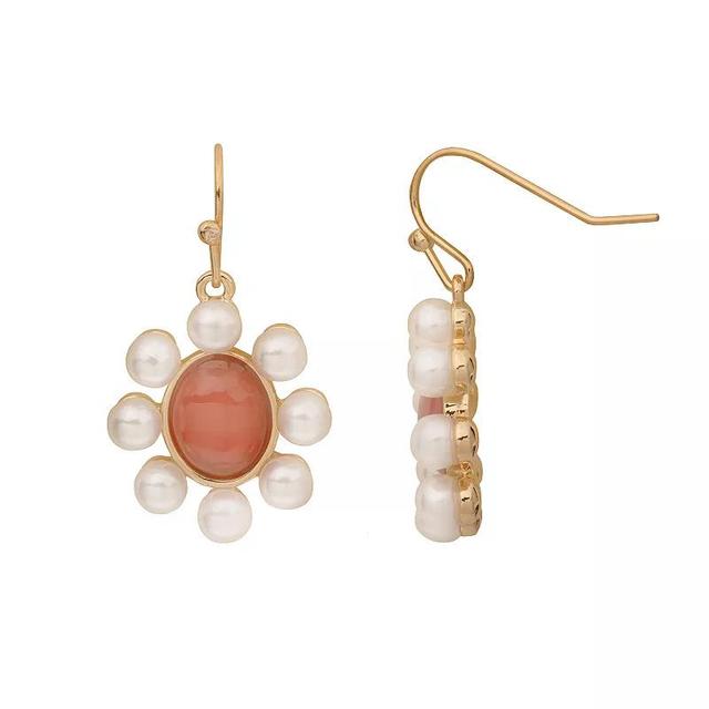 LC Lauren Conrad Gold Tone Pearl Border Gem Drop Earrings, Womens, Pink Product Image