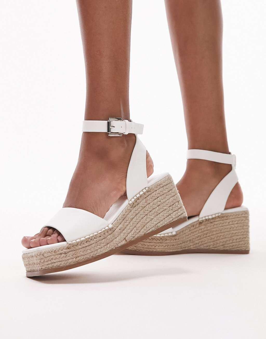 Topshop Wide Fit Jessie platform two-part sandals in white Product Image