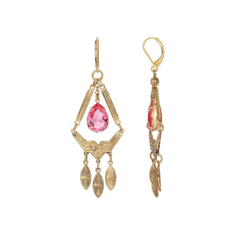 1928 Gold Tone Pink Crystal Oval Chandelier Earrings, Womens Product Image