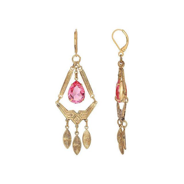 1928 Gold Tone Pink Crystal Oval Chandelier Earrings, Womens Product Image