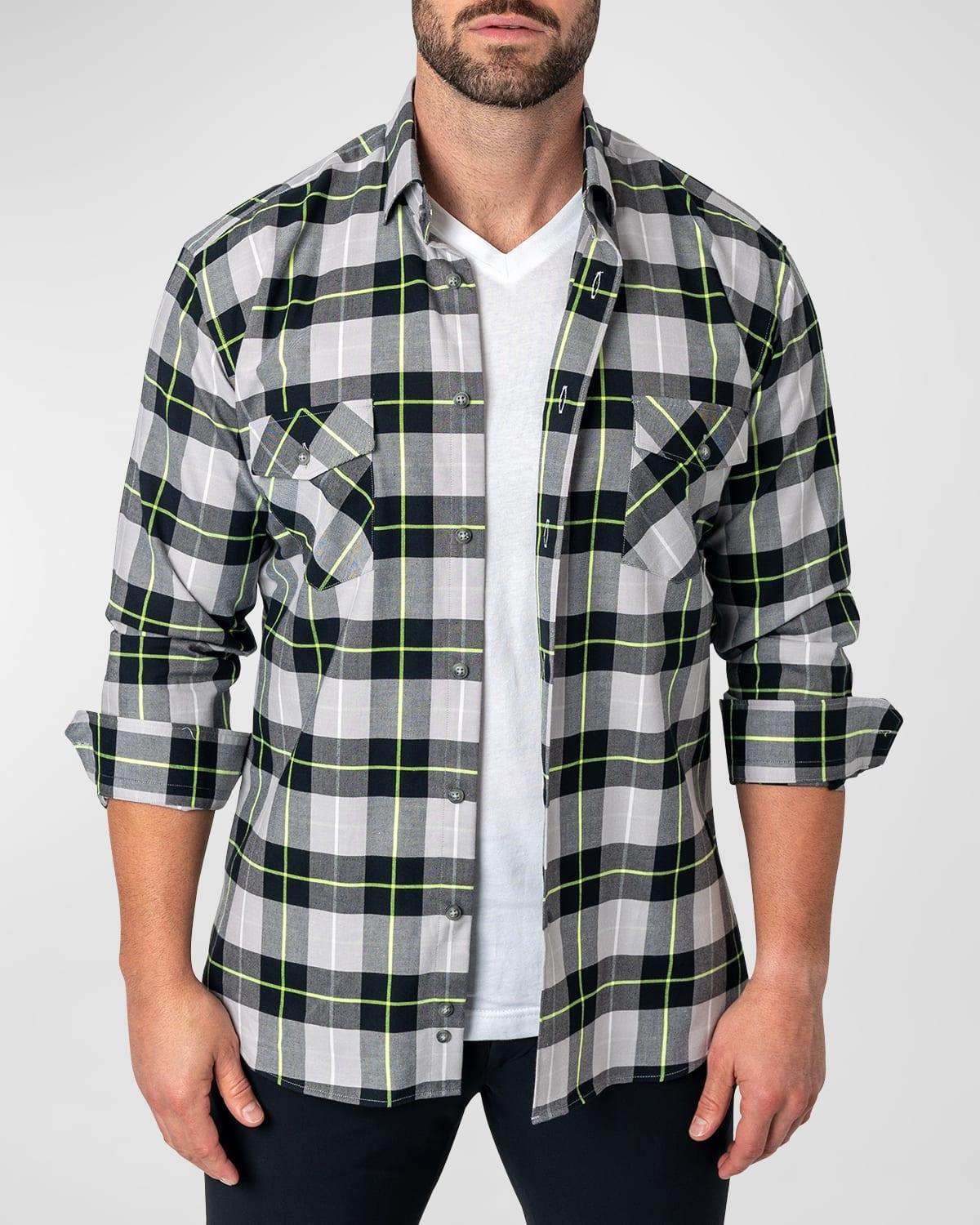 Maceoo Plaid Embroidered Cotton Flannel Button-Up Shirt Product Image