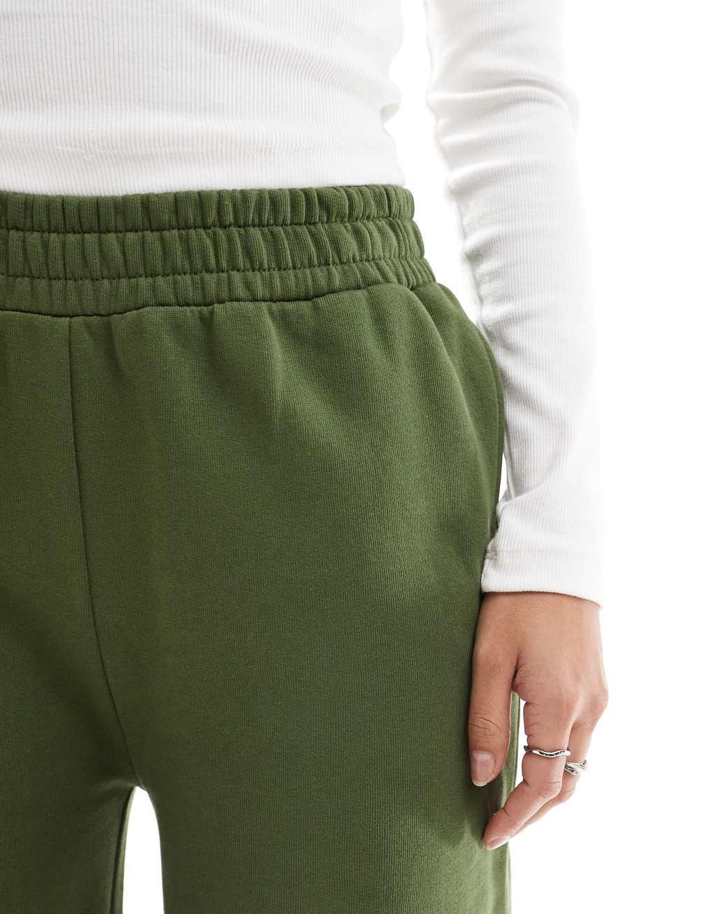 Miss Selfridge wide leg sweatpants in khaki Product Image