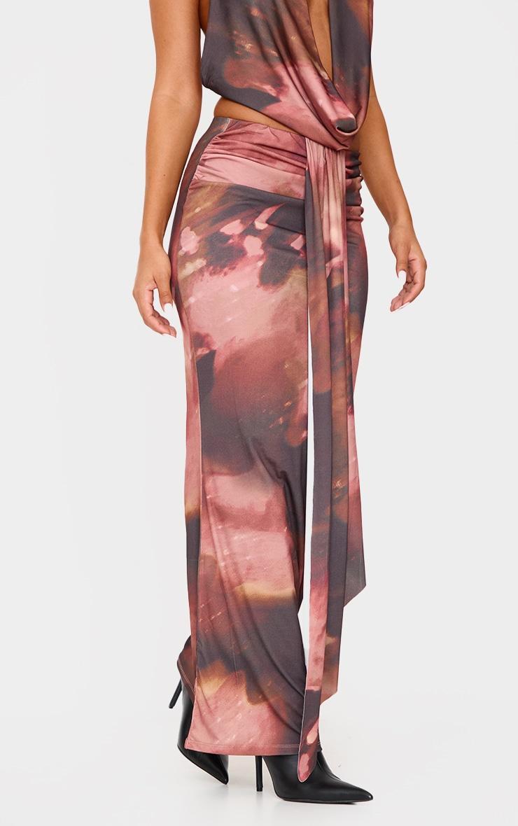 Petite Brown Floral Print Drape Detail Maxi Skirt Product Image