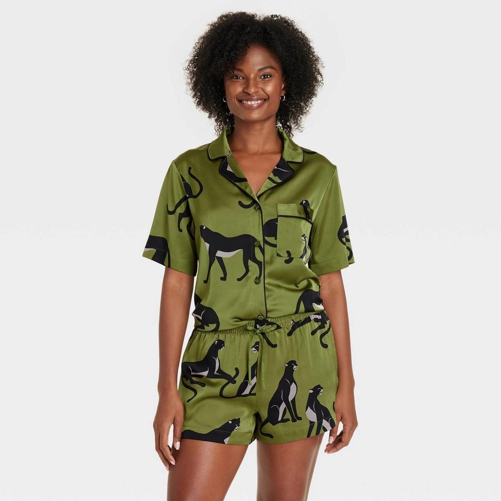 Women's Satin Notch Collar Short Sleeve and Shorts Pajama Set - Auden™ Product Image