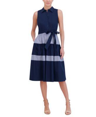 Jessica Howard Womens Colorblocked Tiered Shirtdress Product Image