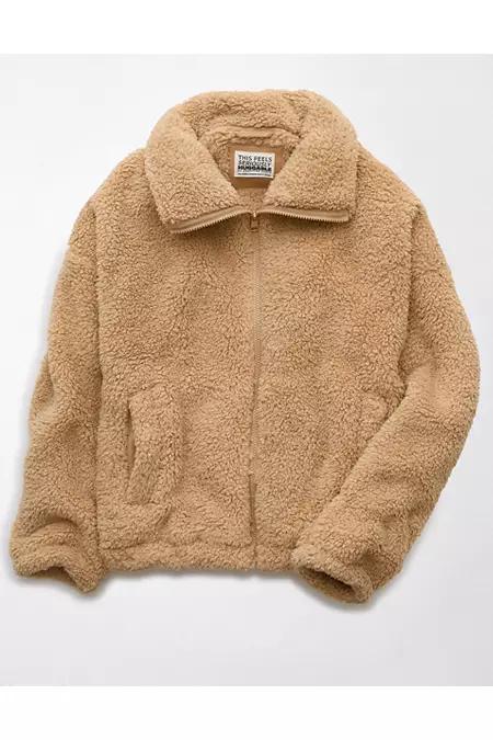 AE Zip-Up Bear Hug Sherpa Sweatshirt Womens Product Image