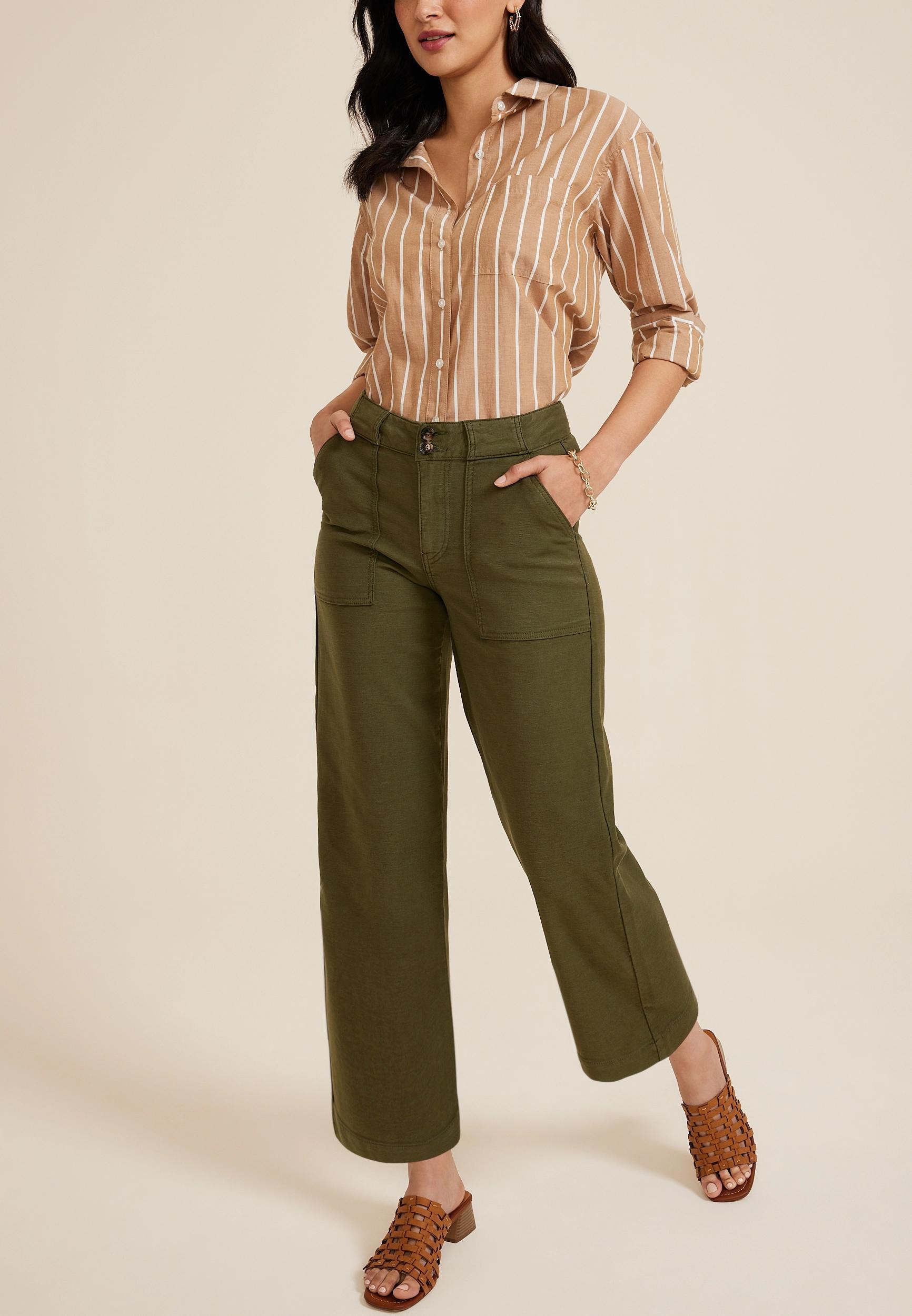 Maurices Womens Patch Pocket High Rise Wide Leg Pants Green Size 6 Product Image