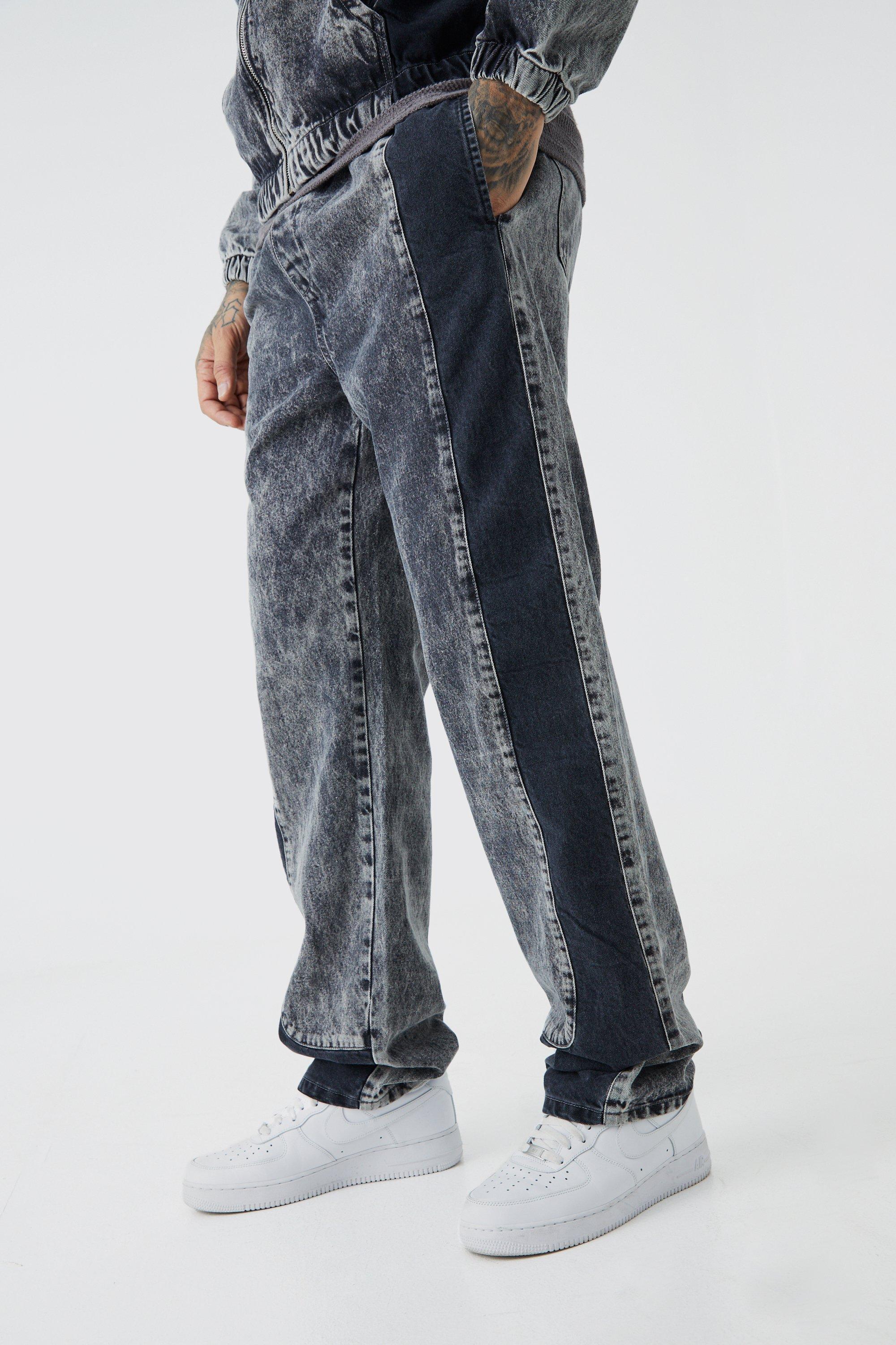 Tall Relaxed Fit Acid Wash Denim Sweatpants | boohooMAN USA product image