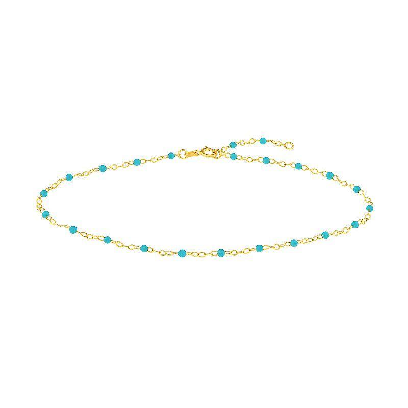 Color Romance 14k Gold Colored Enamel Bead Adjustable Anklet, Womens Blue Product Image