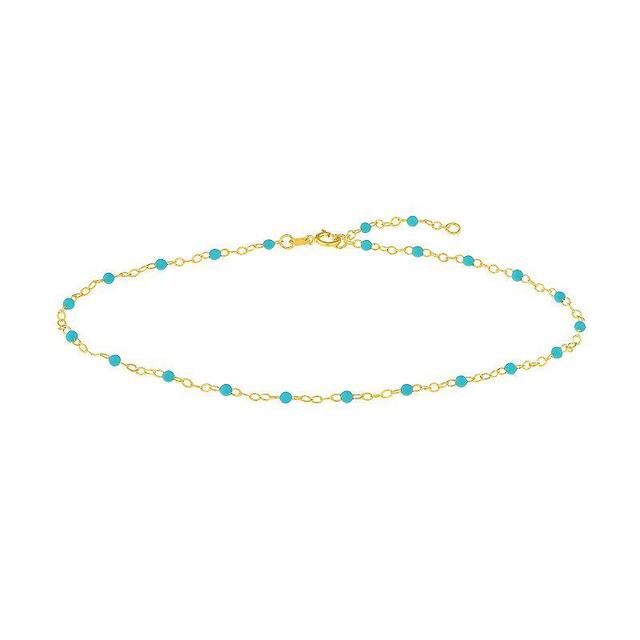 Color Romance 14k Gold Colored Enamel Bead Adjustable Anklet, Womens Blue Product Image