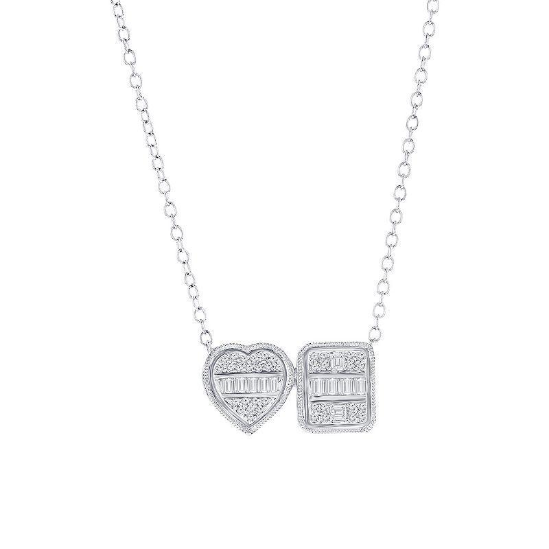 Divine Gold Sterling Silver Heart & Emerald-Cut Diamond Accent Necklace, Womens Product Image