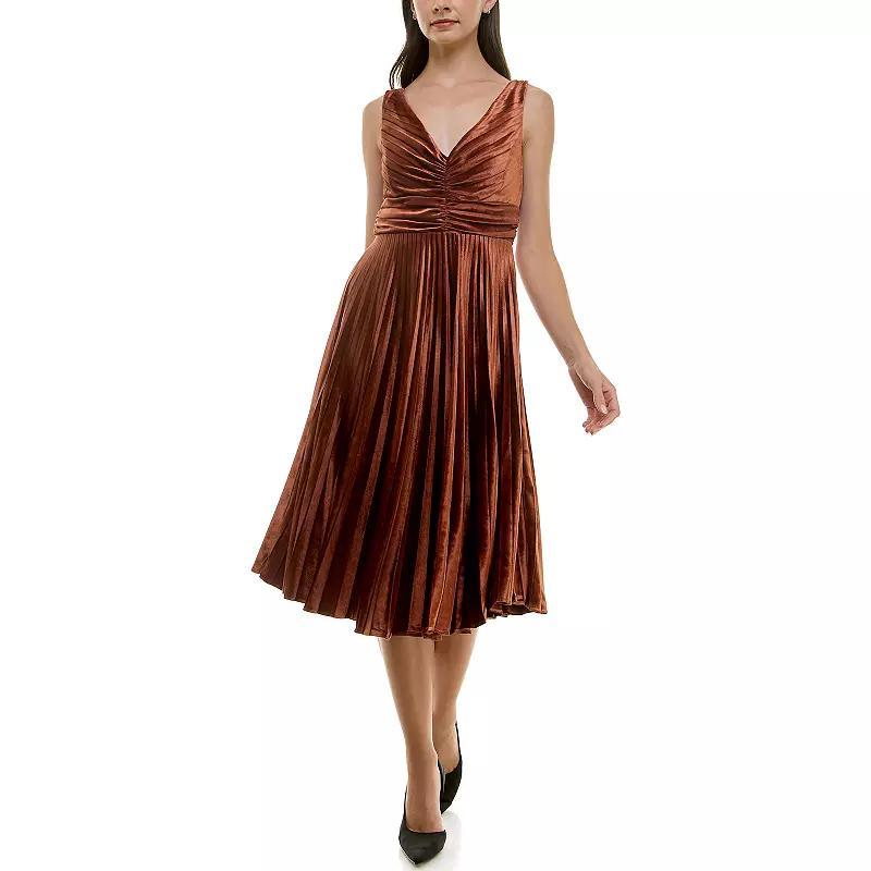 Womens Maison Tara Pleated Lux Velvet Midi Dress Red Product Image