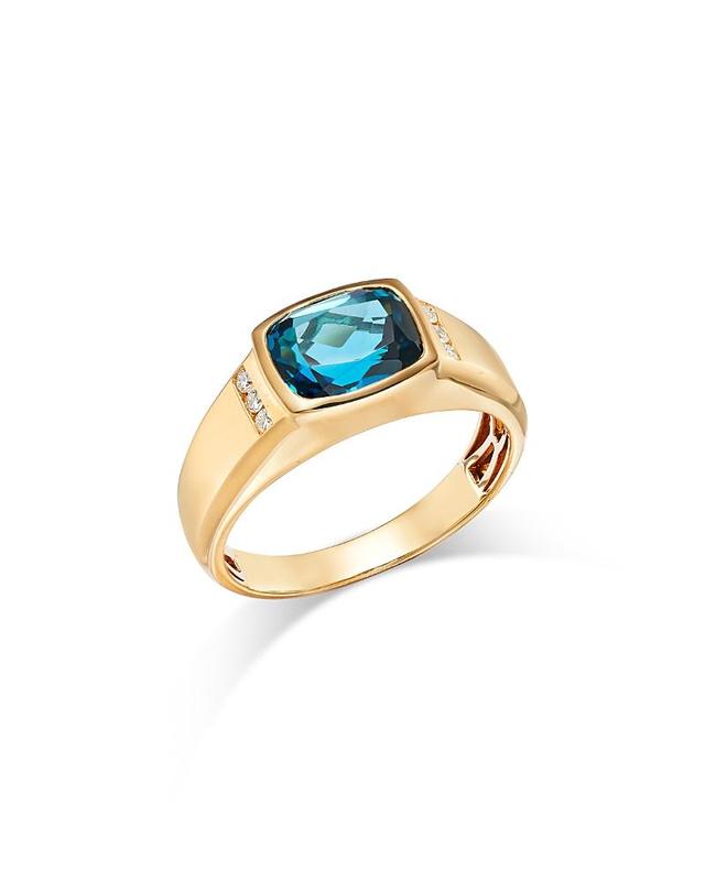 Bloomingdales Fine Collection Mens London Blue Topaz & Diamond Ring in 14K Yellow Gold Product Image