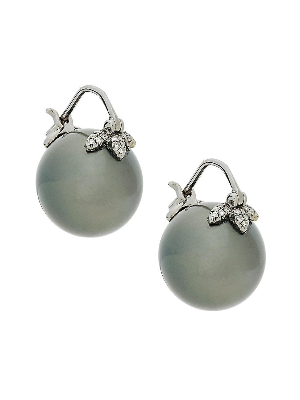 Womens 18K Black Gold, Tahitian Pearl & 0.08 TCW Diamond Drop Earrings Product Image