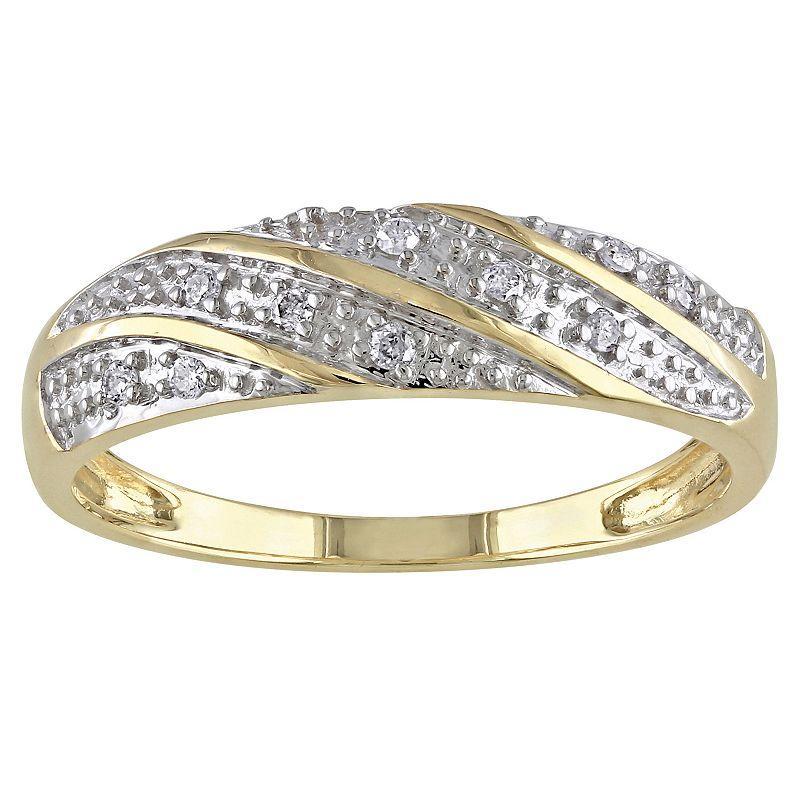 Stella Grace 10k Two-Tone Gold 1/10 Carat T.W. Diamond Striped Wedding Band, Mens White Product Image