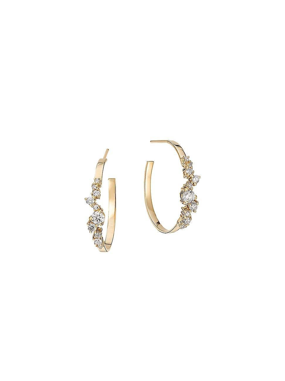 Womens 14K Gold & Diamond Cluster Hoops Product Image