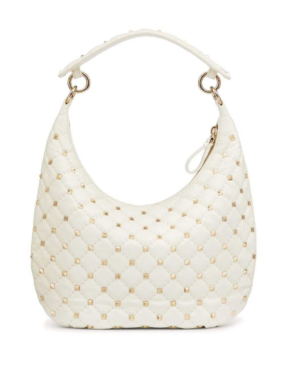 Small Rockstud Spike Tote Bag In White Product Image