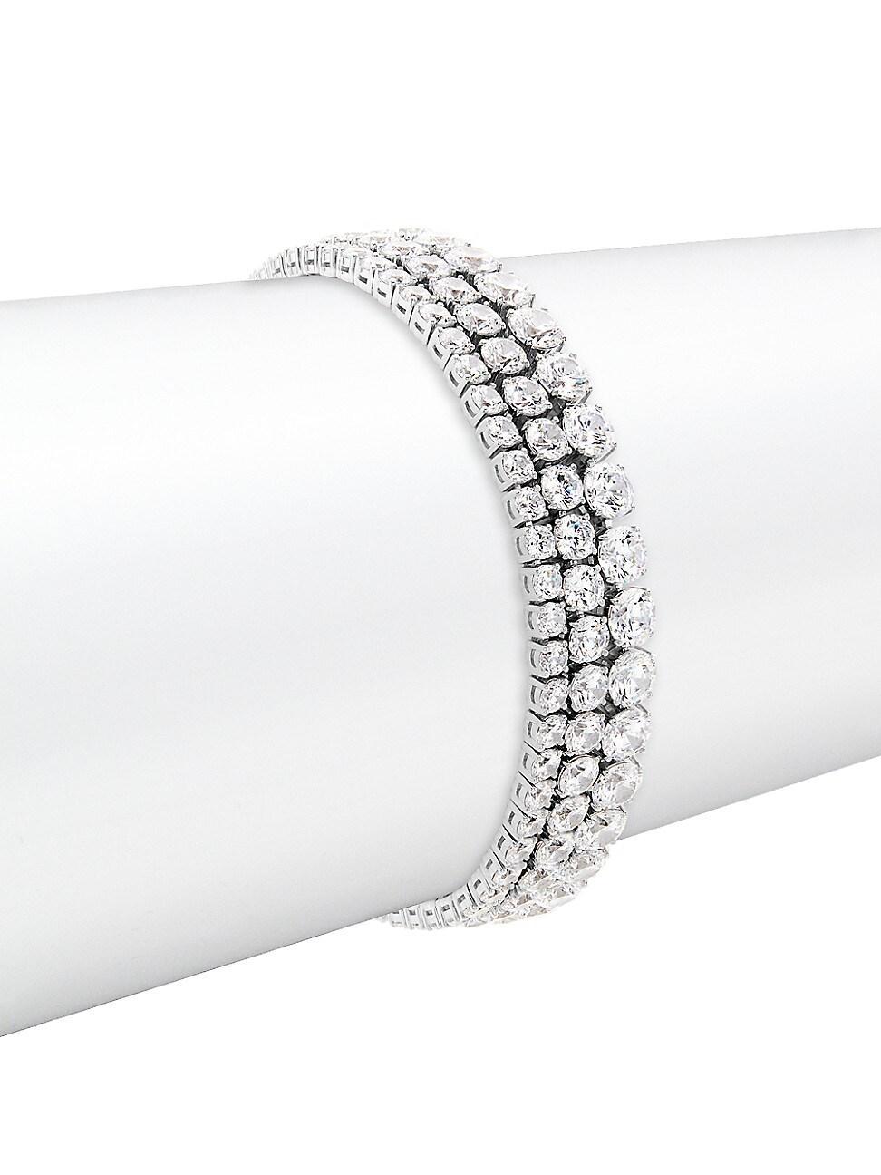 Womens Bubbly Rhodium-Plated & Cubic Zirconia Triple-Strand Tennis Bracelet Product Image