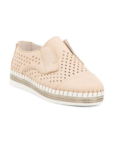 Leather Comfort Perforated Slip On Sneakers for Women | Leather/Man-Made Sole/Metal Product Image