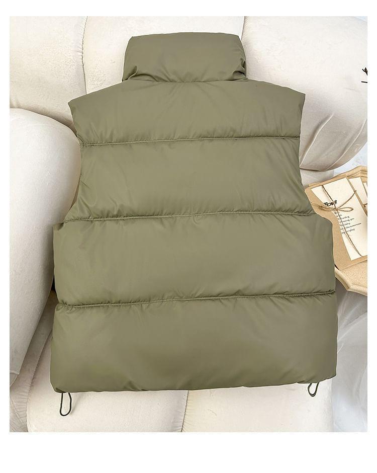 High Neck Plain Zip-Up Puffer Vest Product Image