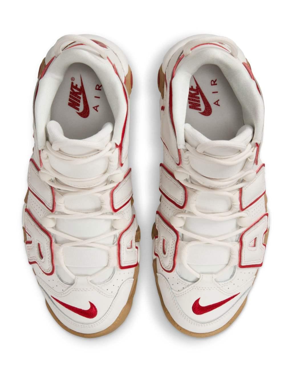 Nike Air More Uptempo sneakers in stone with red detail  Product Image