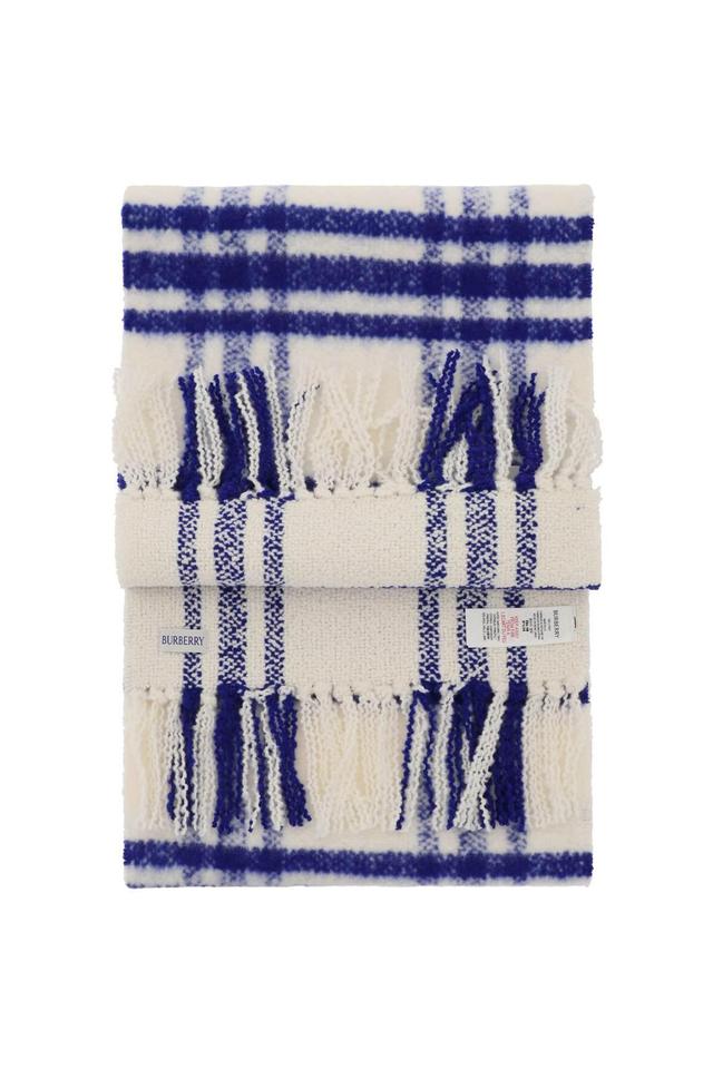 BURBERRY Check Wool Scarf In Blue Product Image