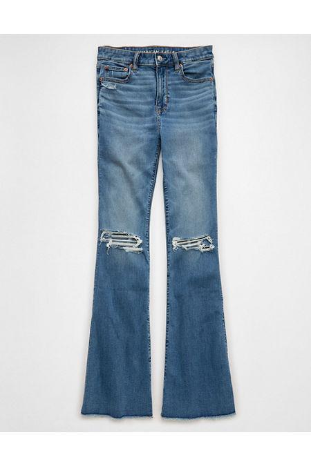 AE Next Level Super High-Waisted Ripped Flare Jean Womens Product Image