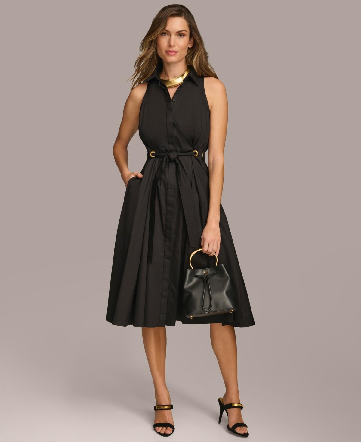 Donna Karan Womens Sleeveless Cotton Fit & Flare Shirtdress Product Image