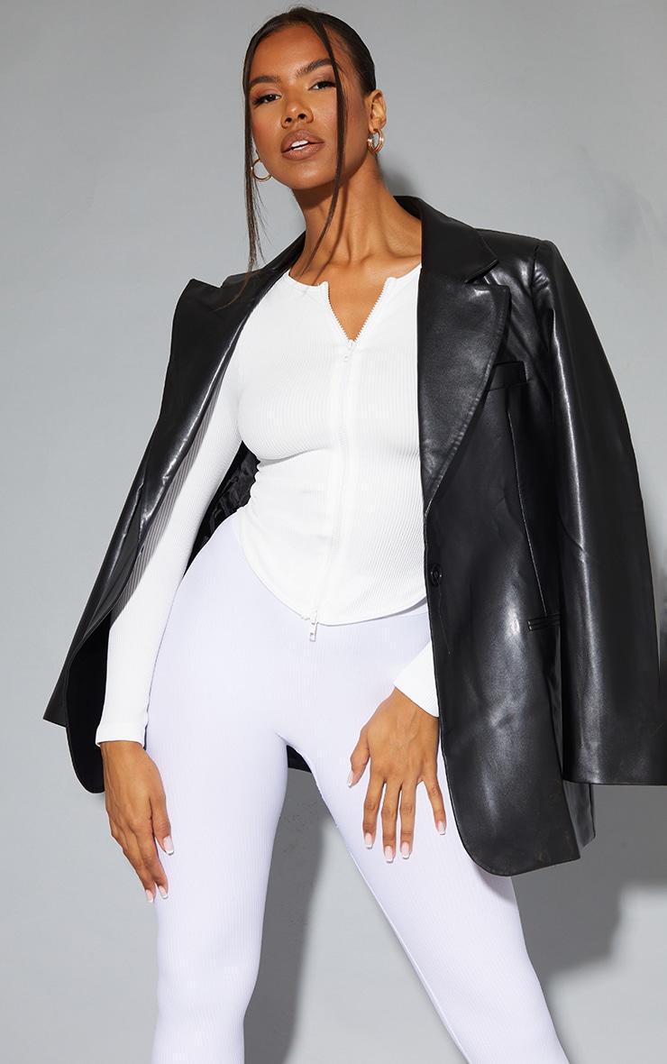 White Snatched Rib Double Zip Top Product Image