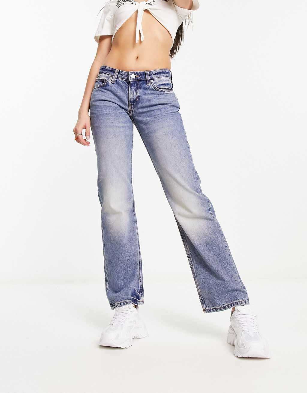 Weekday Arrow low rise straight leg jeans in seventeen blue Product Image