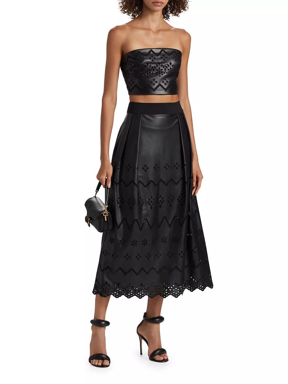 Jolene Eyelet Embroidered Faux Leather Skirt Product Image