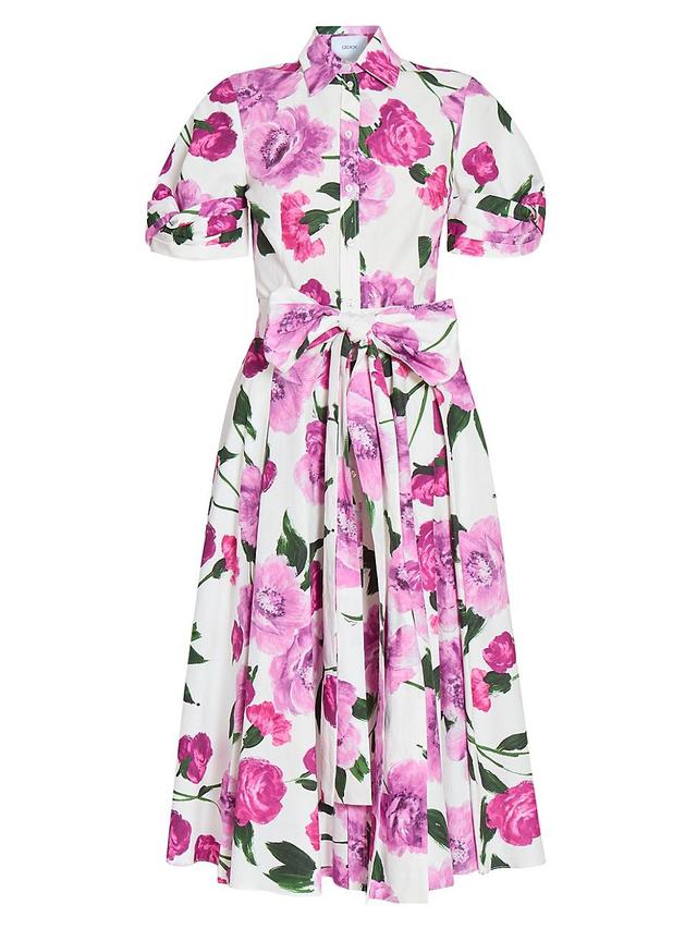 Womens Floral Puff-Sleeve Cotton Midi-Dress Product Image