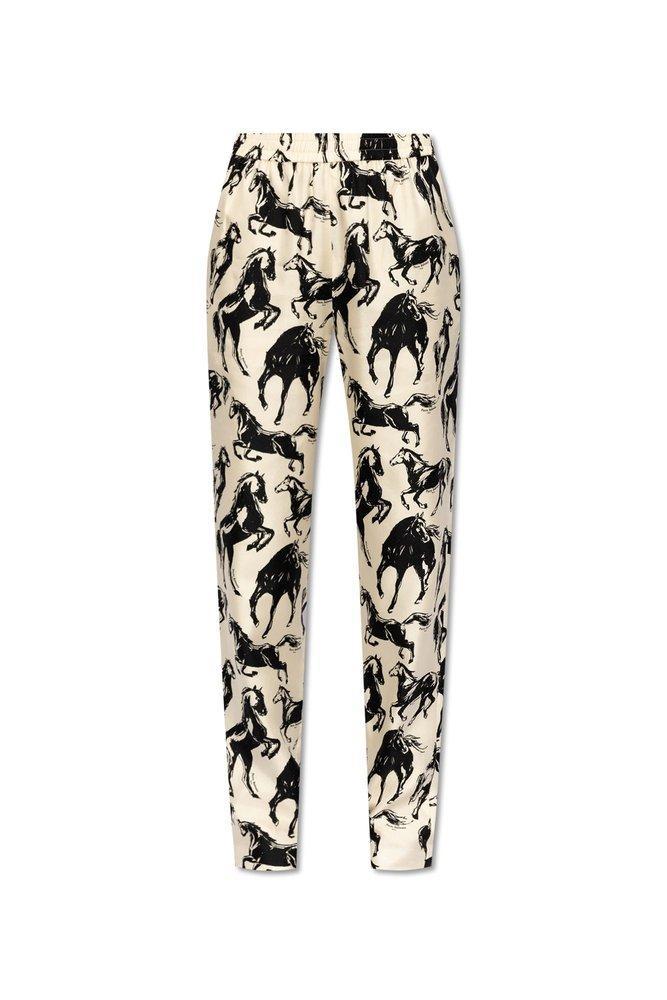 Horse Printed Twill Trousers In White Product Image