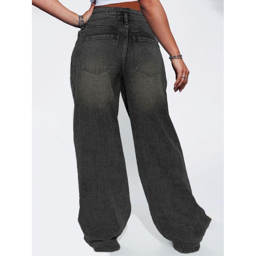 High Waist Washed Wide Leg Jeans Product Image