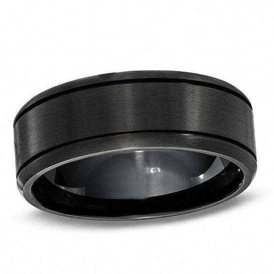 Men's 8.0mm Black Stainless Steel Wedding Band Product Image