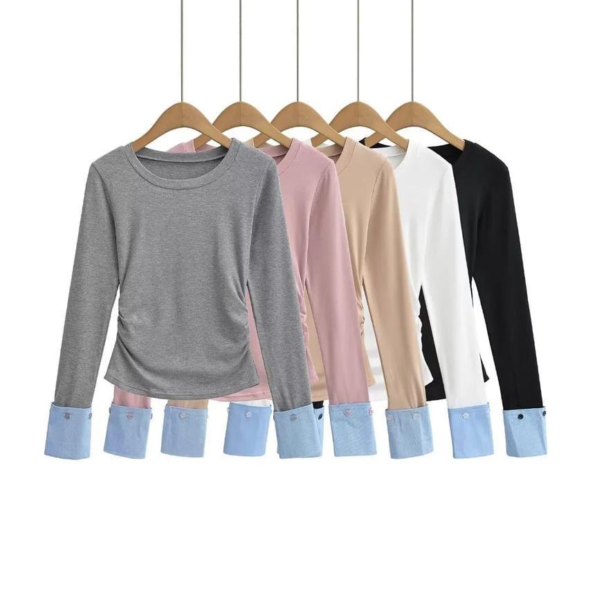 Mock Two-Piece Long-Sleeve Crewneck Tee Product Image