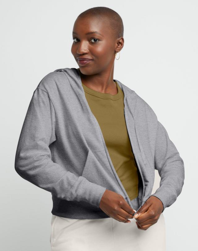 Hanes Originals Womens French Terry Hoodie, Full Zip Black Heather 2XL Product Image