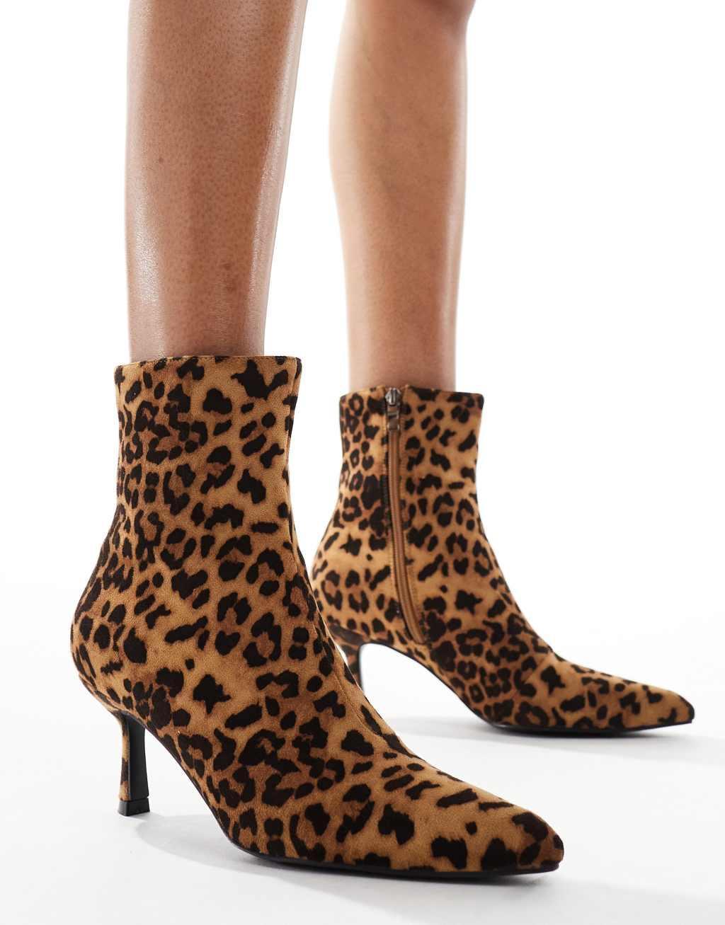 Glamorous kitten heel ankle boots in leopard product image