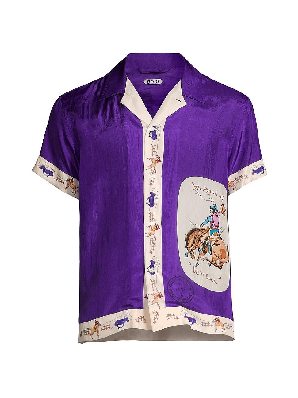 Mens Round Up Graphic Silk Camp Shirt Product Image