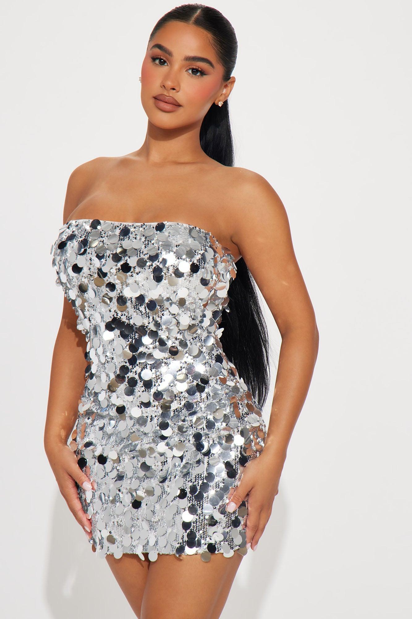 Amber Sequin Mini Dress - Silver Product Image