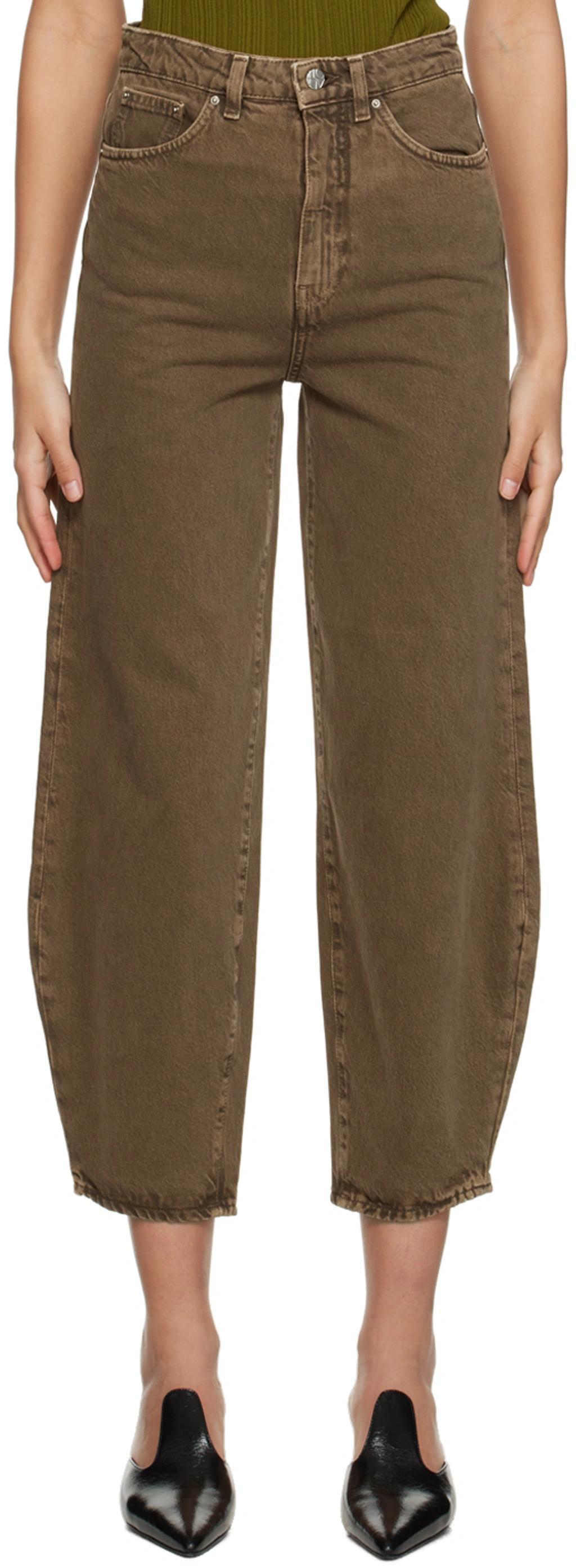 High-rise Organic Cotton Tapered Jeans In Brown Product Image