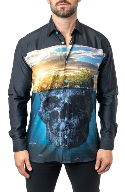 Maceoo Fibonacci Skull Island Cotton Button-Up Shirt Product Image