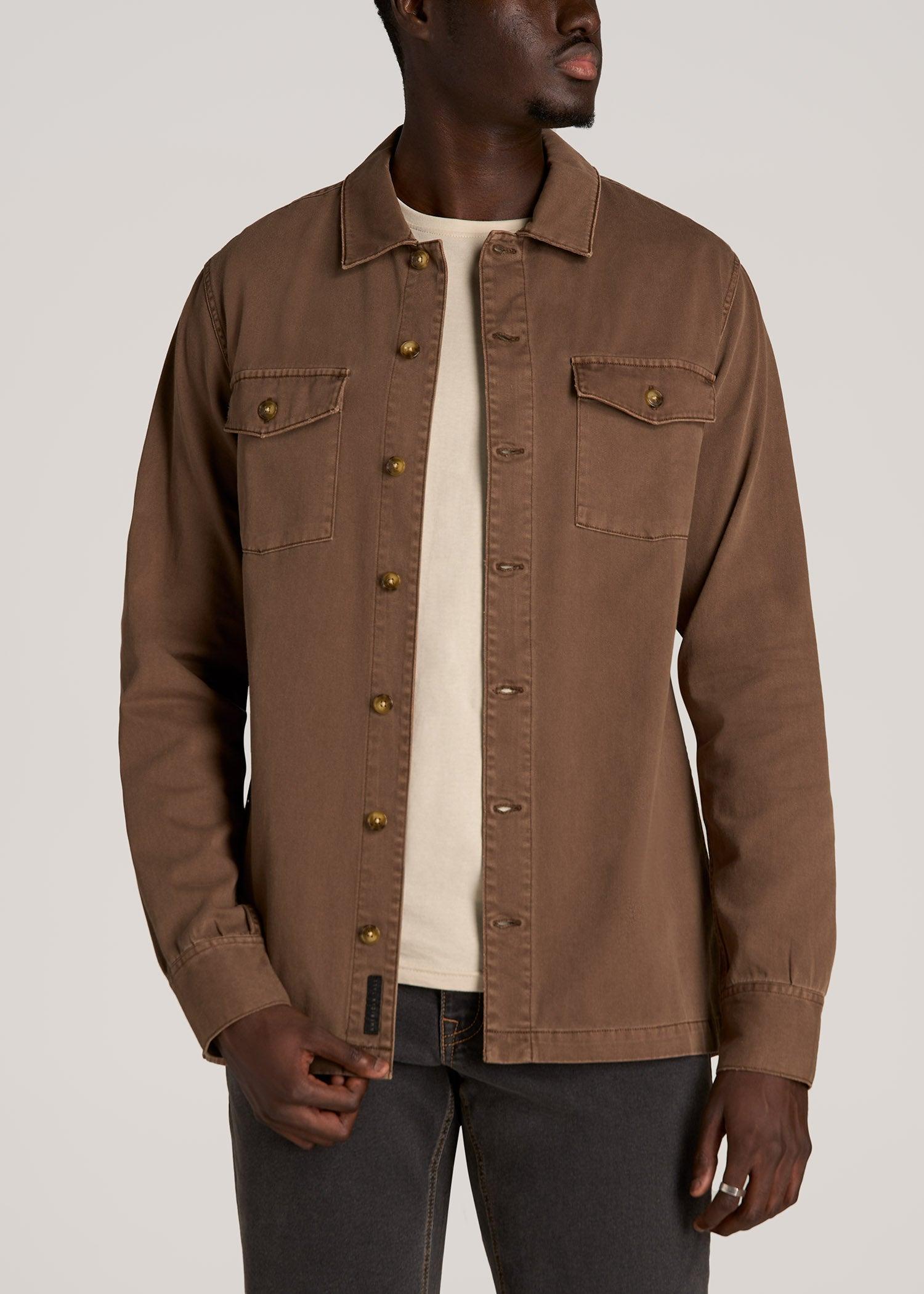 Garment Dyed Lightweight Overshirt For Tall Men in Tobacco Brown Male product image