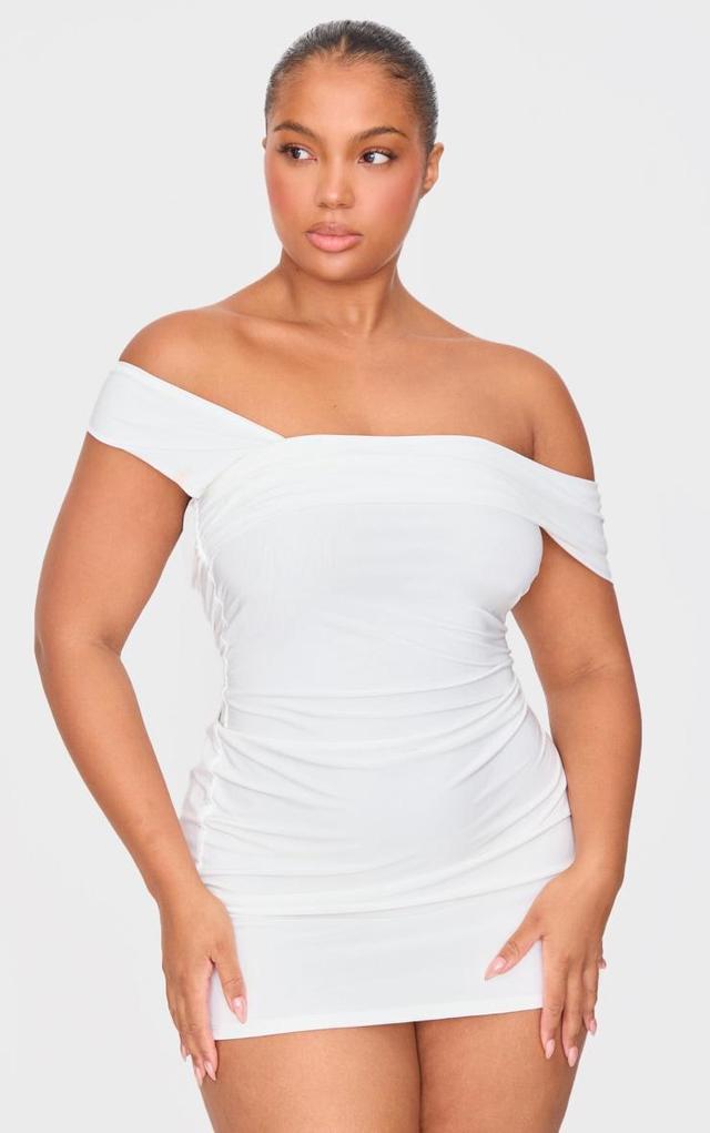 Premium White Double Layer Slinky Ruched Bodycon Dress Product Image