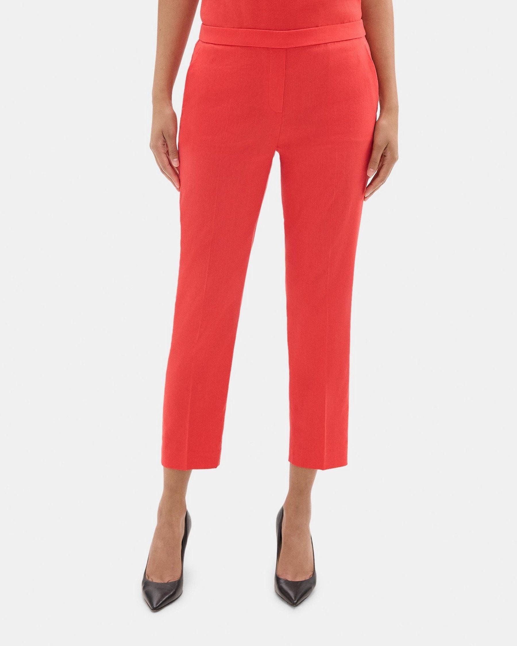 Slim Cropped Pull-On Pant in Stretch Linen-Blend Product Image